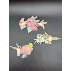 Burwood Products Hummingbird Set 3 Wall Plaques Hanging Retro Vintage Kistch